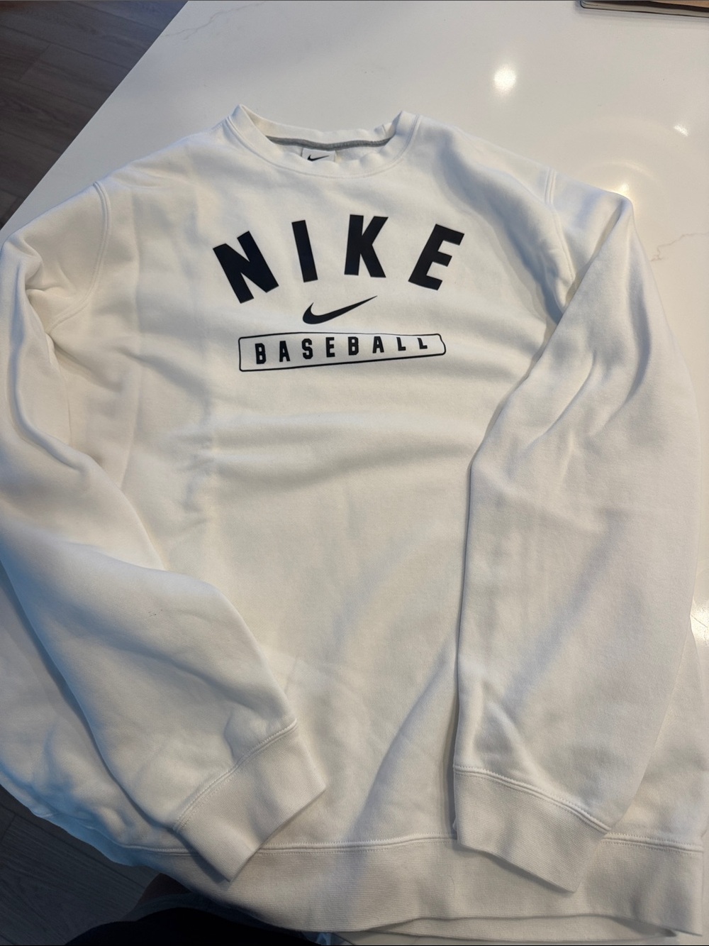 Nike White club Fleece Crewneck Sweatshirt with Black NIKE Baseball Logo
